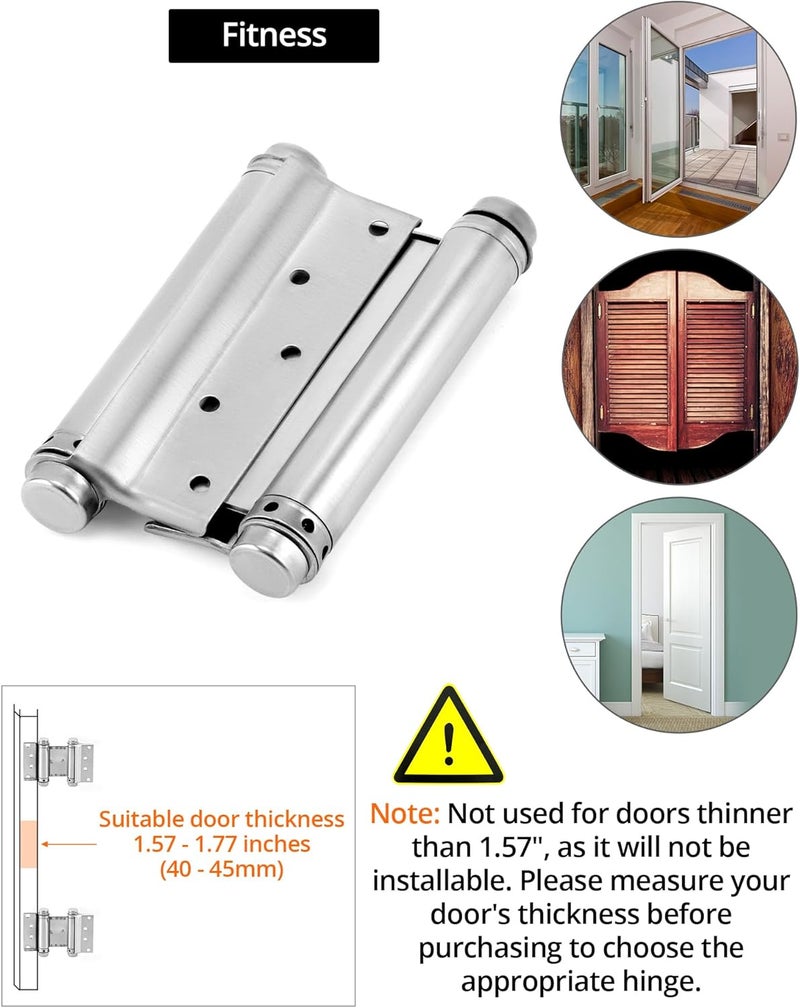 QWORK Heavy Duty Cafe Saloon Bars Door Swing Hinges, 4 Pack 5" Stainless Steel Self Closing Swing Hinges, Double Action Spring Door Hinges, Including Pins and Screws - Image 2